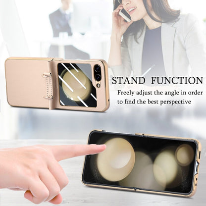 For Samsung Galaxy Z Flip5 5G Crossbody Litchi Texture PU Integrated Phone Case(Khaki) - Galaxy Z Flip5 Cases by buy2fix | Online Shopping UK | buy2fix