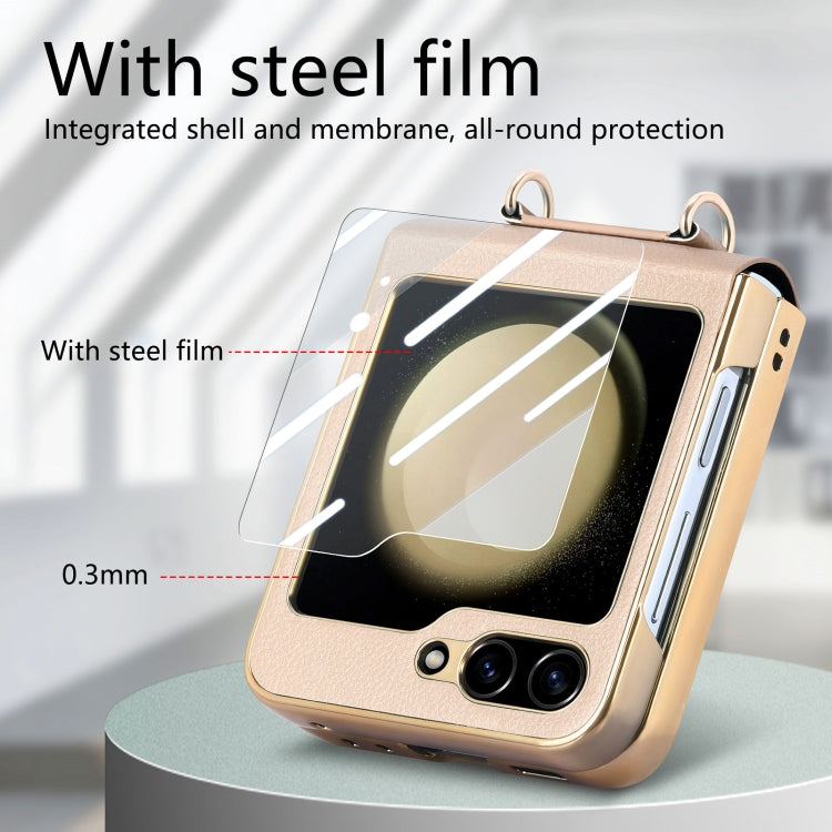 For Samsung Galaxy Z Flip5 5G Crossbody Litchi Texture PU Integrated Phone Case(Khaki) - Galaxy Z Flip5 Cases by buy2fix | Online Shopping UK | buy2fix