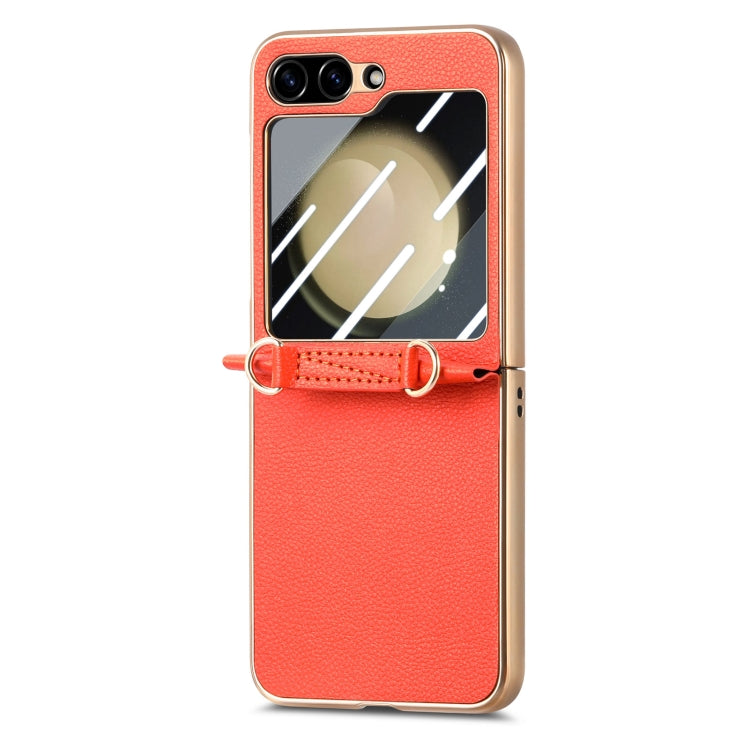 For Samsung Galaxy Z Flip5 5G Crossbody Litchi Texture PU Integrated Phone Case(Orange) - Galaxy Z Flip5 Cases by buy2fix | Online Shopping UK | buy2fix