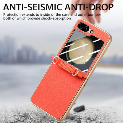 For Samsung Galaxy Z Flip5 5G Crossbody Litchi Texture PU Integrated Phone Case(Orange) - Galaxy Z Flip5 Cases by buy2fix | Online Shopping UK | buy2fix