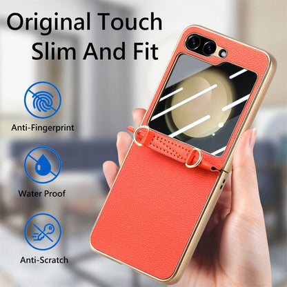 For Samsung Galaxy Z Flip5 5G Crossbody Litchi Texture PU Integrated Phone Case(Orange) - Galaxy Z Flip5 Cases by buy2fix | Online Shopping UK | buy2fix