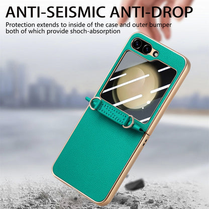 For Samsung Galaxy Z Flip5 5G Crossbody Litchi Texture PU Integrated Phone Case(Green) - Galaxy Z Flip5 Cases by buy2fix | Online Shopping UK | buy2fix