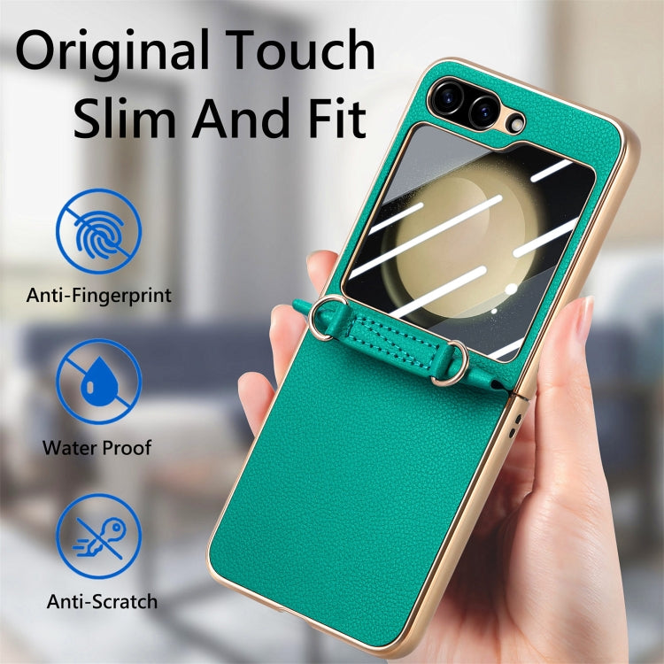 For Samsung Galaxy Z Flip5 5G Crossbody Litchi Texture PU Integrated Phone Case(Green) - Galaxy Z Flip5 Cases by buy2fix | Online Shopping UK | buy2fix