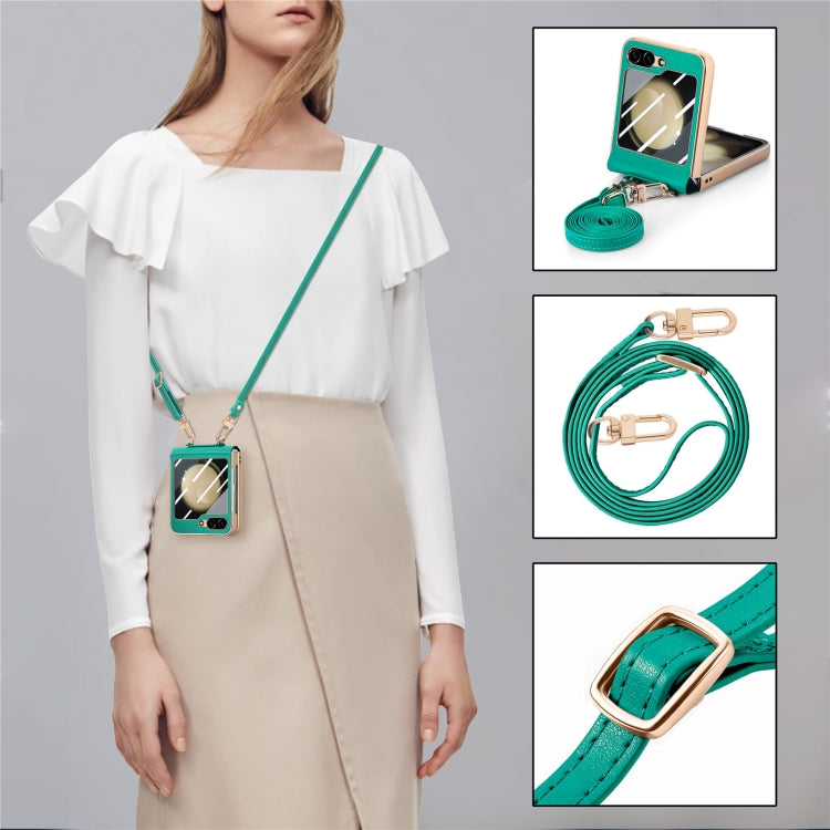 For Samsung Galaxy Z Flip5 5G Crossbody Litchi Texture PU Integrated Phone Case(Green) - Galaxy Z Flip5 Cases by buy2fix | Online Shopping UK | buy2fix