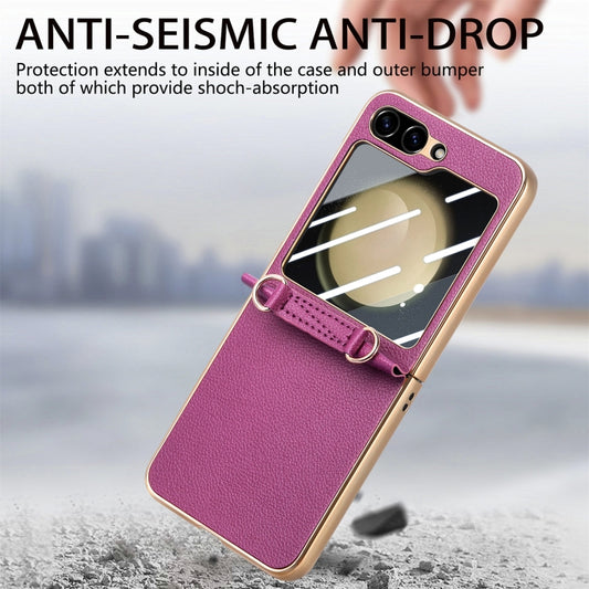 For Samsung Galaxy Z Flip5 5G Crossbody Litchi Texture PU Integrated Phone Case(Purple) - Galaxy Z Flip5 Cases by buy2fix | Online Shopping UK | buy2fix