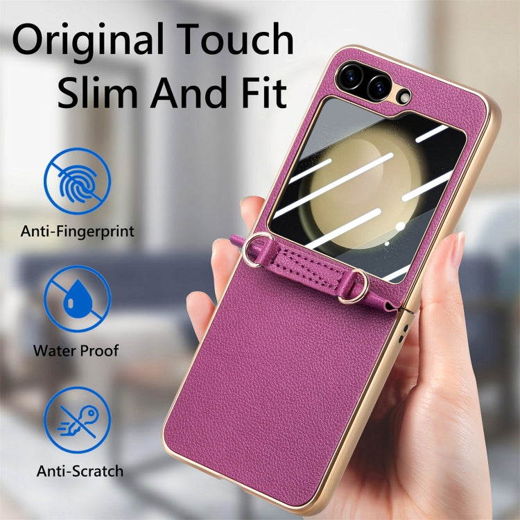 For Samsung Galaxy Z Flip5 5G Crossbody Litchi Texture PU Integrated Phone Case(Purple) - Galaxy Z Flip5 Cases by buy2fix | Online Shopping UK | buy2fix