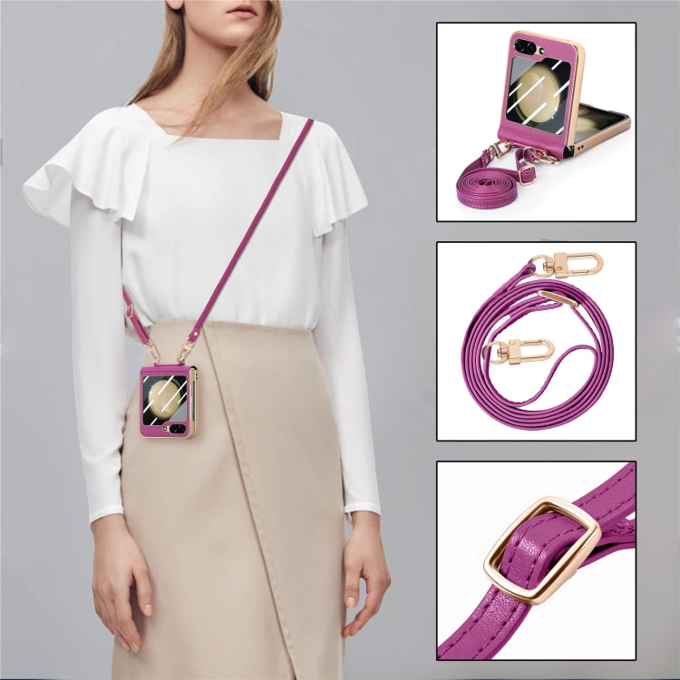 For Samsung Galaxy Z Flip5 5G Crossbody Litchi Texture PU Integrated Phone Case(Purple) - Galaxy Z Flip5 Cases by buy2fix | Online Shopping UK | buy2fix