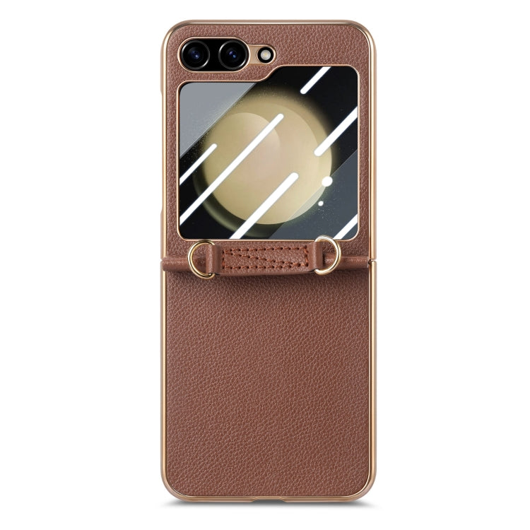 For Samsung Galaxy Z Flip5 5G Crossbody Litchi Texture PU Integrated Phone Case(Brown) - Galaxy Z Flip5 Cases by buy2fix | Online Shopping UK | buy2fix