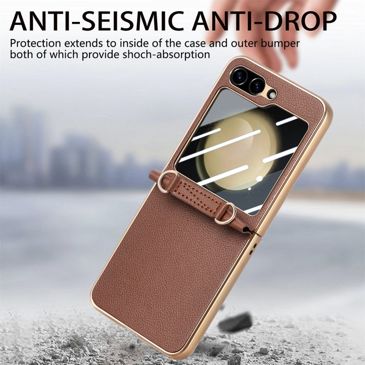 For Samsung Galaxy Z Flip5 5G Crossbody Litchi Texture PU Integrated Phone Case(Brown) - Galaxy Z Flip5 Cases by buy2fix | Online Shopping UK | buy2fix