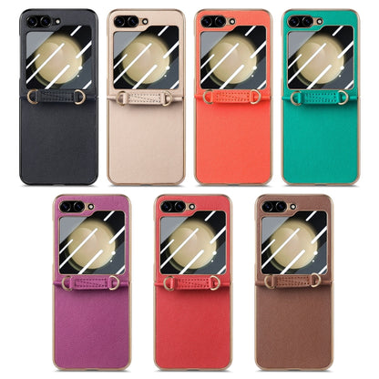 For Samsung Galaxy Z Flip5 5G Crossbody Litchi Texture PU Integrated Phone Case(Orange) - Galaxy Z Flip5 Cases by buy2fix | Online Shopping UK | buy2fix