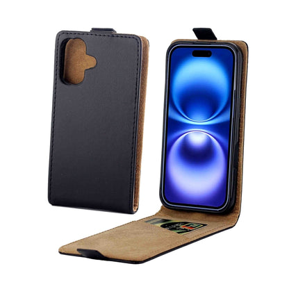 For iPhone 16 Vertical Flip Leather Phone Case with Card Slot(Black) - iPhone 16 Cases by buy2fix | Online Shopping UK | buy2fix