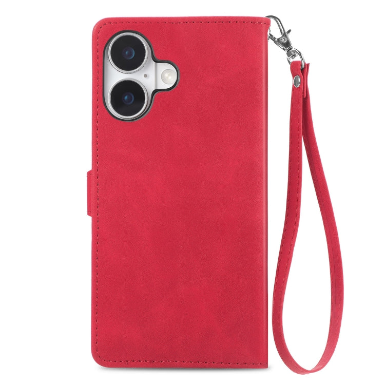 For iPhone 16 Embossed Flower Zipper Leather Phone Case(Red) by buy2fix
