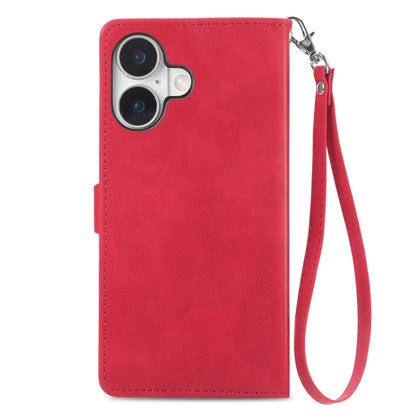 For iPhone 16 Embossed Flower Zipper Leather Phone Case(Red) by buy2fix