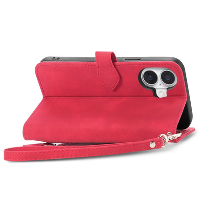 For iPhone 16 Embossed Flower Zipper Leather Phone Case(Red) by buy2fix