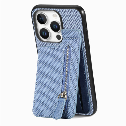 For  iPhone 16 Pro Max Carbon Fiber Vertical Flip Zipper Phone Case(Blue) - iPhone 16 Pro Max Cases by buy2fix | Online Shopping UK | buy2fix