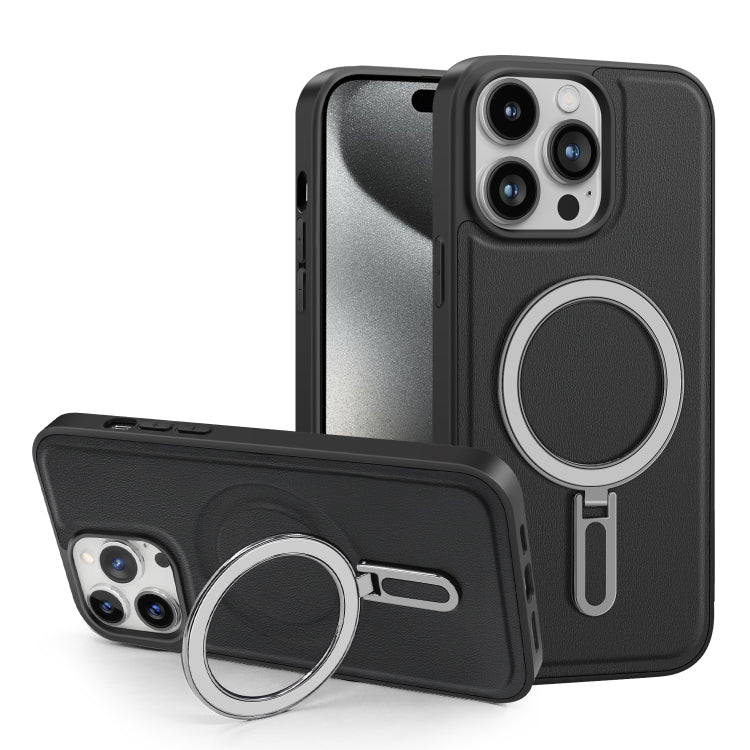 For iPhone 15 Pro Shield MagSafe Magnetic Holder Phone Case(Black) - iPhone 15 Pro Cases by buy2fix | Online Shopping UK | buy2fix