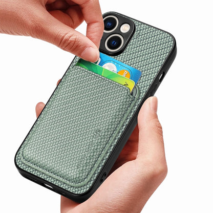 For iPhone 15 Carbon Fiber Leather Card Magsafe Phone Case(Green) - iPhone 15 Cases by buy2fix | Online Shopping UK | buy2fix