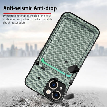 For iPhone 15 Carbon Fiber Leather Card Magsafe Phone Case(Green) - iPhone 15 Cases by buy2fix | Online Shopping UK | buy2fix