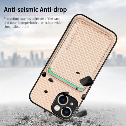 For iPhone 15 Carbon Fiber Leather Card Magsafe Phone Case(Khaki) - iPhone 15 Cases by buy2fix | Online Shopping UK | buy2fix