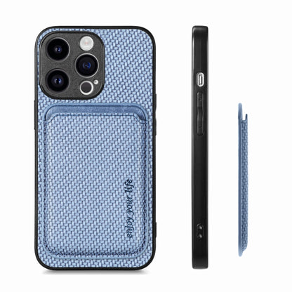 For iPhone 15 Pro Carbon Fiber Leather Card Magsafe Phone Case(Blue) - iPhone 15 Pro Cases by buy2fix | Online Shopping UK | buy2fix