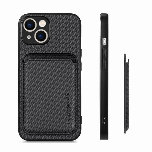 For iPhone 15 Plus Carbon Fiber Leather Card Magsafe Phone Case(Black) by buy2fix