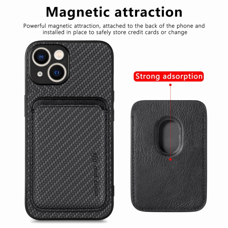 For iPhone 15 Plus Carbon Fiber Leather Card Magsafe Phone Case(Black) - iPhone 15 Plus Cases by buy2fix | Online Shopping UK | buy2fix