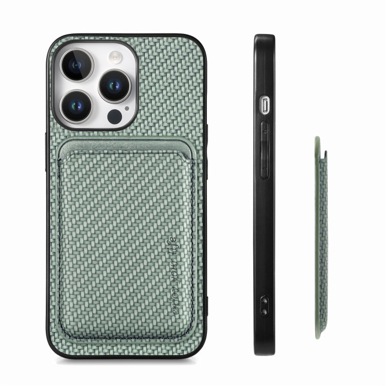 For iPhone 16 Pro Carbon Fiber Leather Card Magsafe Phone Case(Green) - iPhone 16 Pro Cases by buy2fix | Online Shopping UK | buy2fix