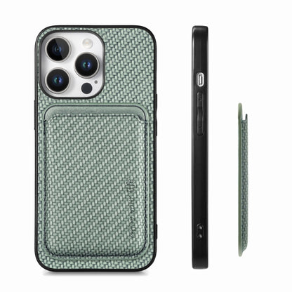 For iPhone 16 Pro Carbon Fiber Leather Card Magsafe Phone Case(Green) - iPhone 16 Pro Cases by buy2fix | Online Shopping UK | buy2fix