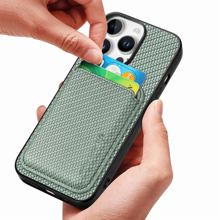 For iPhone 16 Pro Carbon Fiber Leather Card Magsafe Phone Case(Green) - iPhone 16 Pro Cases by buy2fix | Online Shopping UK | buy2fix