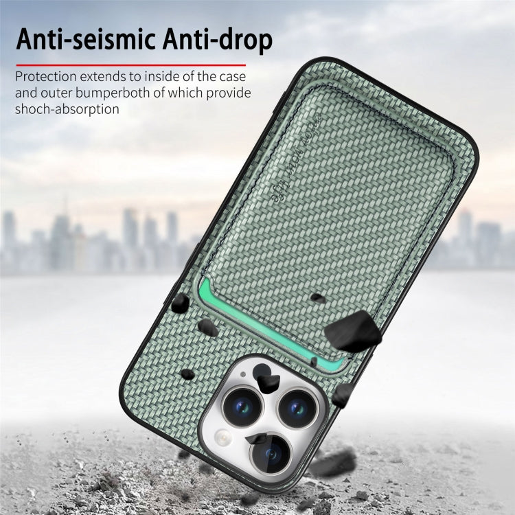 For iPhone 16 Pro Carbon Fiber Leather Card Magsafe Phone Case(Green) - iPhone 16 Pro Cases by buy2fix | Online Shopping UK | buy2fix