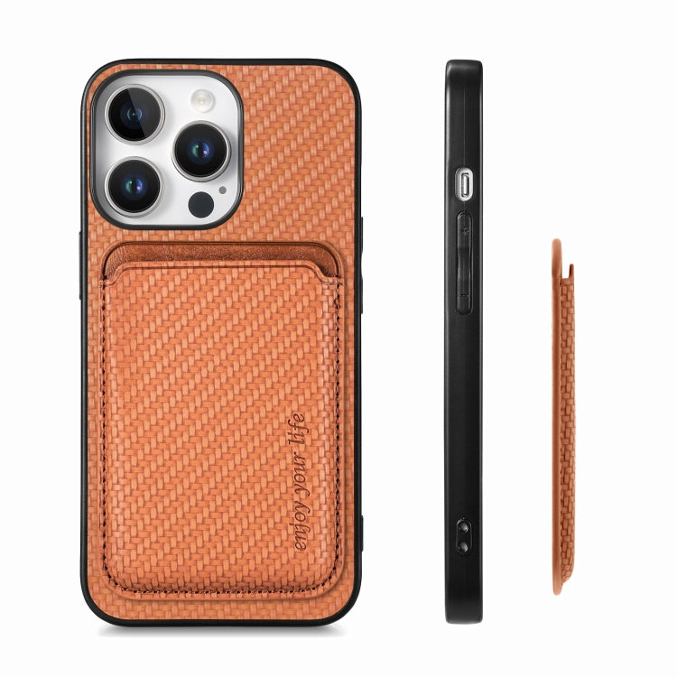 For iPhone 16 Pro Max Carbon Fiber Leather Card Magsafe Phone Case(Brown) - iPhone 16 Pro Max Cases by buy2fix | Online Shopping UK | buy2fix