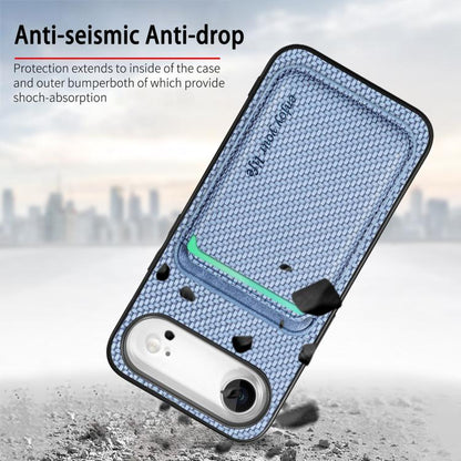 For iPhone Air Carbon Fiber Leather Card Magsafe Phone Case(Blue) - iPhone Air Cases by buy2fix | Online Shopping UK | buy2fix