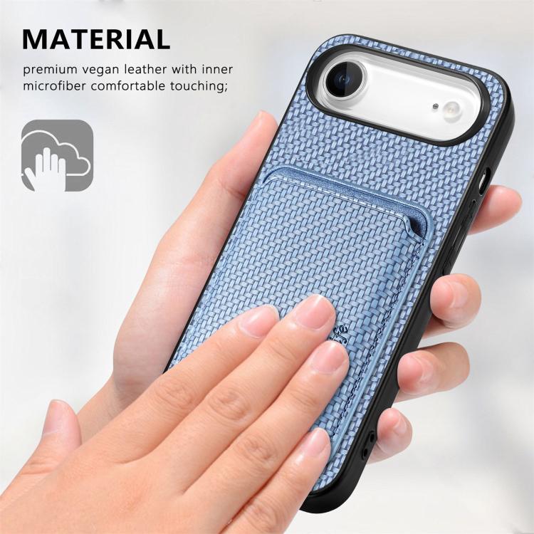 For iPhone Air Carbon Fiber Leather Card Magsafe Phone Case(Blue) - iPhone Air Cases by buy2fix | Online Shopping UK | buy2fix