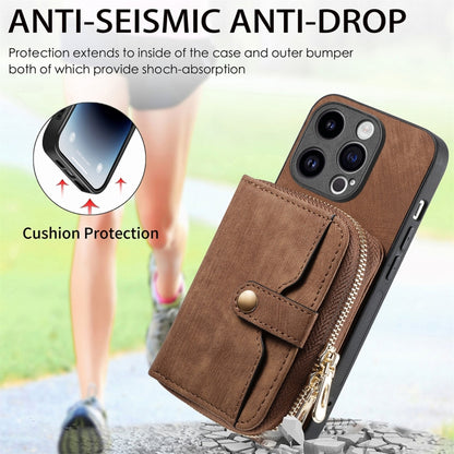 For iPhone 15 Pro Max Crossbody Multi-function Zipper Wallet Phone Case(Brown) - iPhone 15 Pro Max Cases by buy2fix | Online Shopping UK | buy2fix