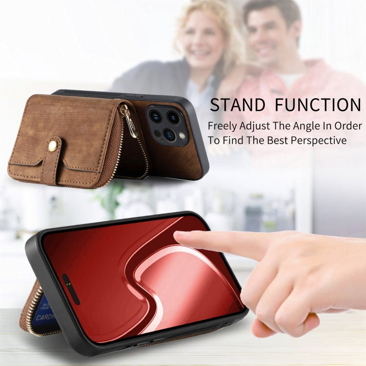 For iPhone 15 Pro Max Crossbody Multi-function Zipper Wallet Phone Case(Brown) - iPhone 15 Pro Max Cases by buy2fix | Online Shopping UK | buy2fix