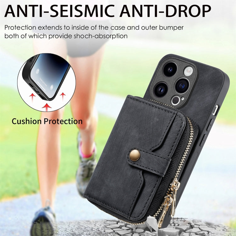 For iPhone 15 Pro Crossbody Multi-function Zipper Wallet Phone Case(Black) - iPhone 15 Pro Cases by buy2fix | Online Shopping UK | buy2fix