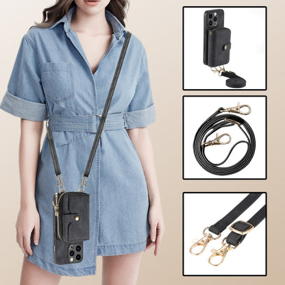 For iPhone 15 Pro Crossbody Multi-function Zipper Wallet Phone Case(Black) - iPhone 15 Pro Cases by buy2fix | Online Shopping UK | buy2fix