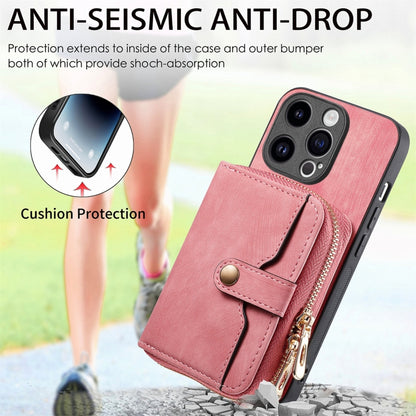 For iPhone 15 Pro Crossbody Multi-function Zipper Wallet Phone Case(Pink) - iPhone 15 Pro Cases by buy2fix | Online Shopping UK | buy2fix