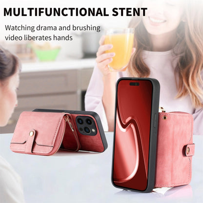 For iPhone 15 Pro Crossbody Multi-function Zipper Wallet Phone Case(Pink) - iPhone 15 Pro Cases by buy2fix | Online Shopping UK | buy2fix