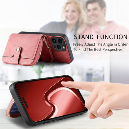 For iPhone 15 Pro Crossbody Multi-function Zipper Wallet Phone Case(Pink) - iPhone 15 Pro Cases by buy2fix | Online Shopping UK | buy2fix