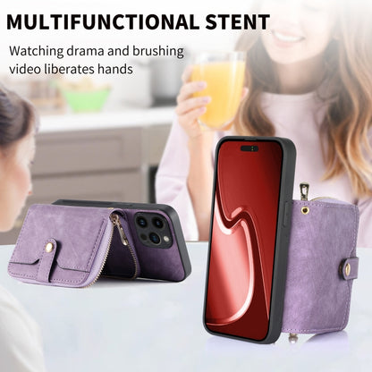 For iPhone 15 Pro Crossbody Multi-function Zipper Wallet Phone Case(Purple) - iPhone 15 Pro Cases by buy2fix | Online Shopping UK | buy2fix