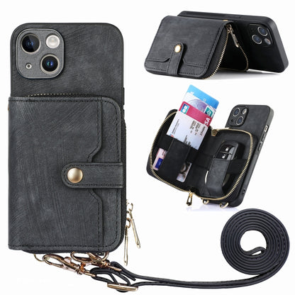 For iPhone 15 Plus Crossbody Multi-function Zipper Wallet Phone Case(Black) - iPhone 15 Plus Cases by buy2fix | Online Shopping UK | buy2fix