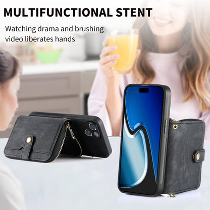 For iPhone 15 Plus Crossbody Multi-function Zipper Wallet Phone Case(Black) - iPhone 15 Plus Cases by buy2fix | Online Shopping UK | buy2fix