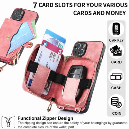 For iPhone 15 Plus Crossbody Multi-function Zipper Wallet Phone Case(Pink) - iPhone 15 Plus Cases by buy2fix | Online Shopping UK | buy2fix