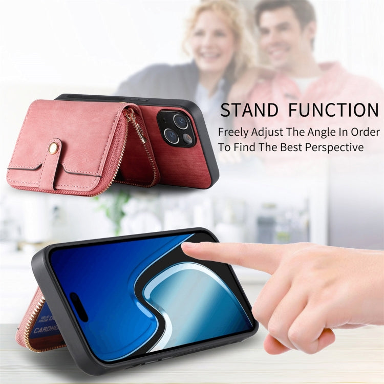 For iPhone 15 Plus Crossbody Multi-function Zipper Wallet Phone Case(Pink) - iPhone 15 Plus Cases by buy2fix | Online Shopping UK | buy2fix