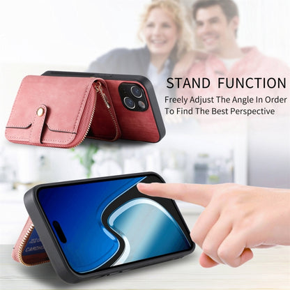 For iPhone 15 Plus Crossbody Multi-function Zipper Wallet Phone Case(Pink) - iPhone 15 Plus Cases by buy2fix | Online Shopping UK | buy2fix