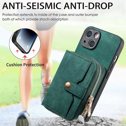 For iPhone 15 Plus Crossbody Multi-function Zipper Wallet Phone Case(Green) - iPhone 15 Plus Cases by buy2fix | Online Shopping UK | buy2fix