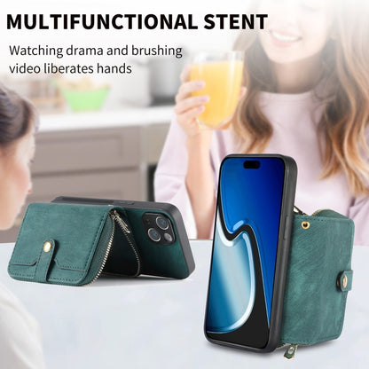 For iPhone 15 Plus Crossbody Multi-function Zipper Wallet Phone Case(Green) - iPhone 15 Plus Cases by buy2fix | Online Shopping UK | buy2fix