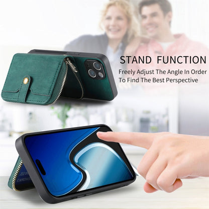 For iPhone 15 Plus Crossbody Multi-function Zipper Wallet Phone Case(Green) - iPhone 15 Plus Cases by buy2fix | Online Shopping UK | buy2fix