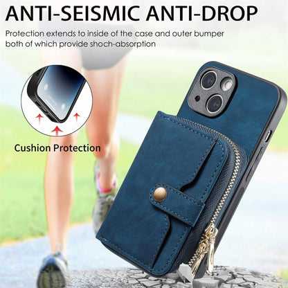 For iPhone 15 Plus Crossbody Multi-function Zipper Wallet Phone Case(Blue) - iPhone 15 Plus Cases by buy2fix | Online Shopping UK | buy2fix